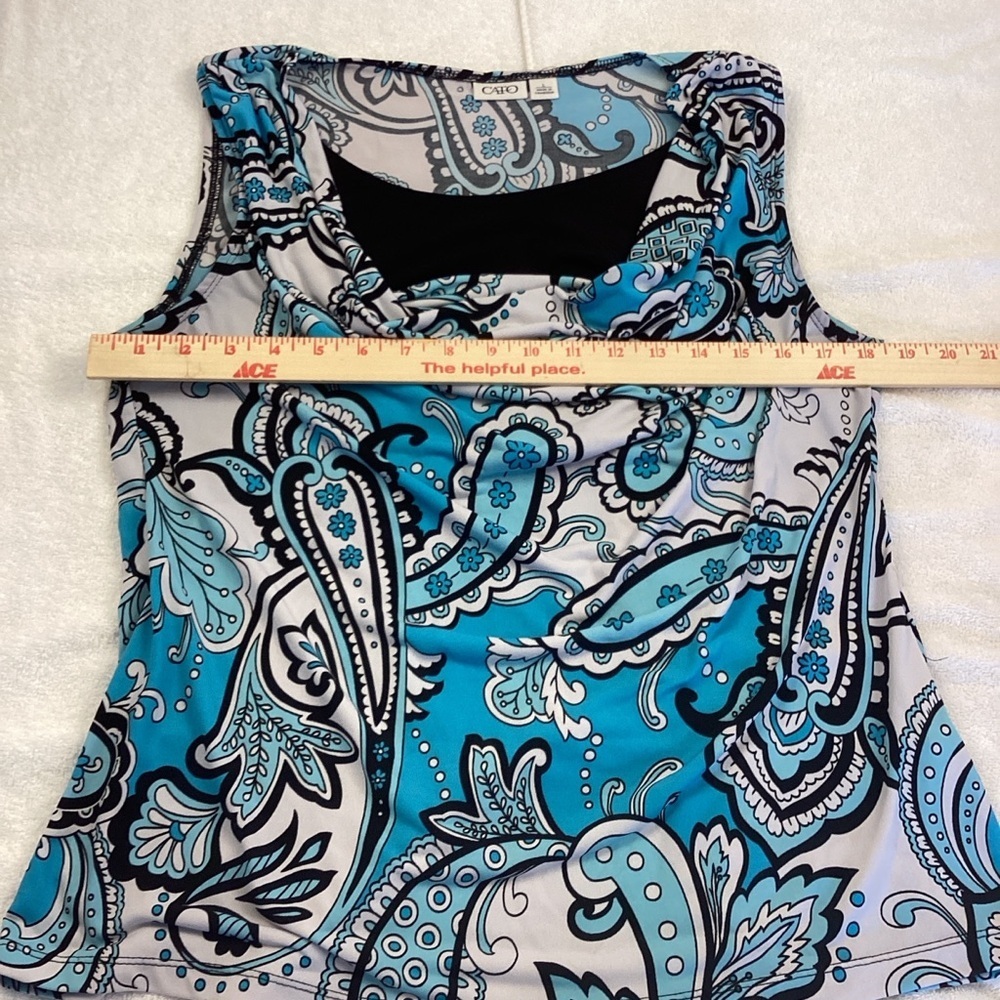 Cato Turquoise and Black Paisley Blouse Sz L - Picture 7 of 10